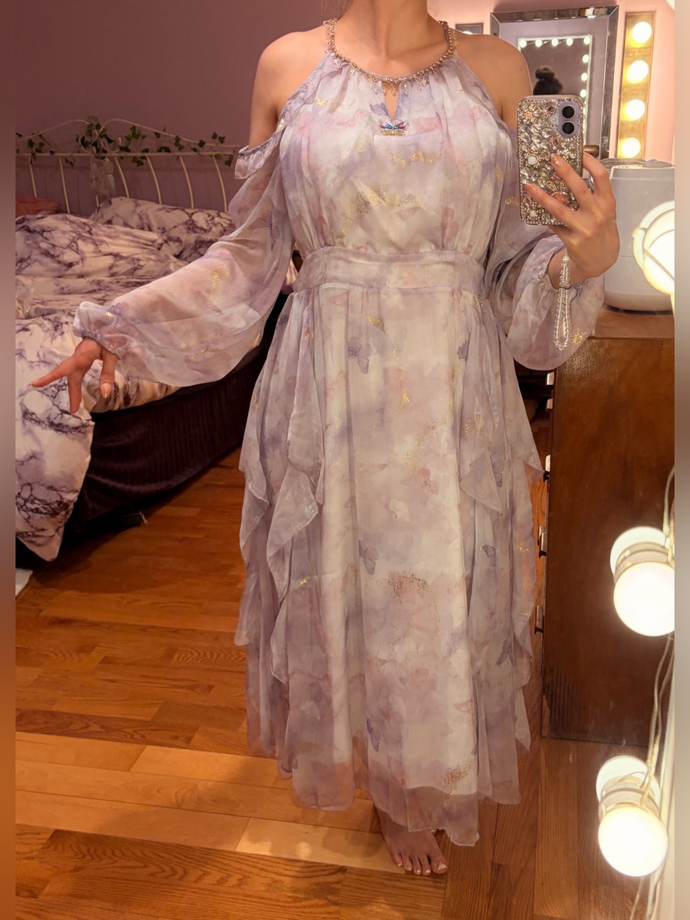 NWT Ethereal Lavender Butterfly Midi Dress